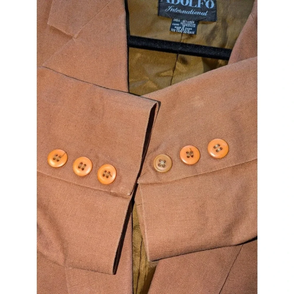 Adolfo International Blazer Womens 10 Brown Single Button Career Jacket - Picture 7 of 9